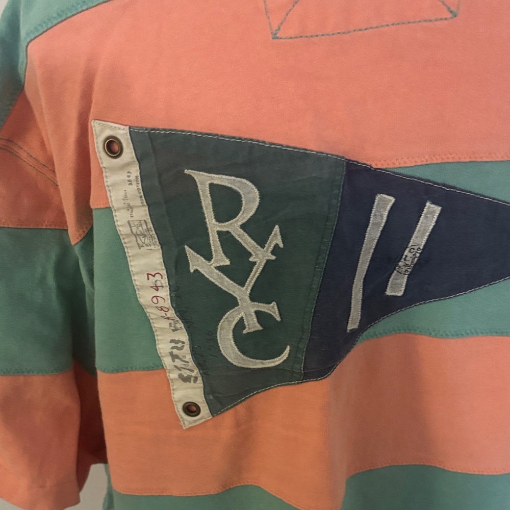 Polo by Ralph Lauren Orange and Green Rugby Shirt - Picture 8 of 12
